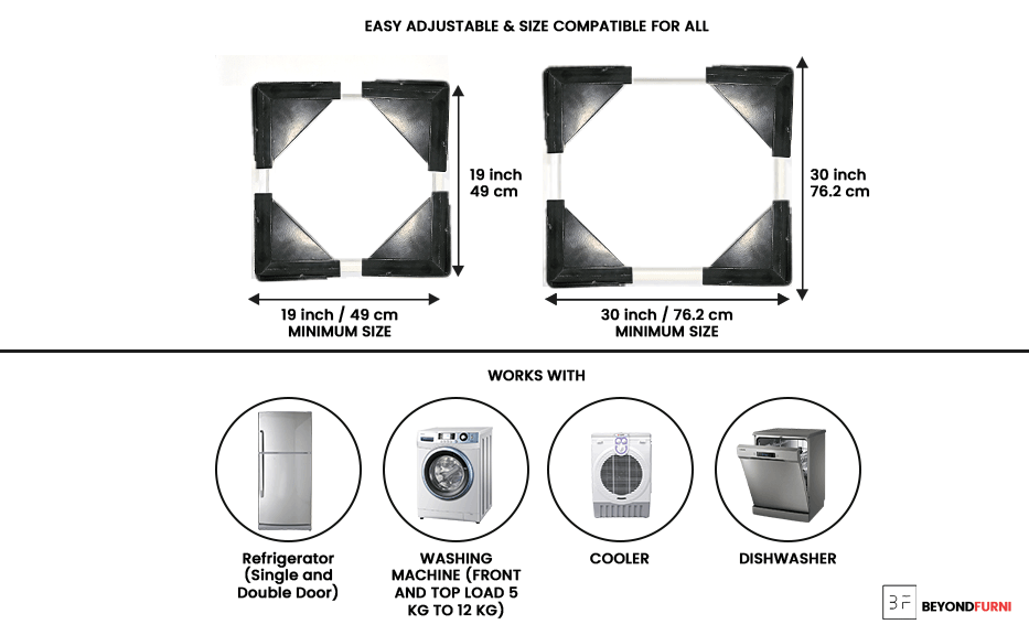 Durable 360 Degree wheels Metal Washing Machine Stand – Heavy Duty & Modern Design in Dark black