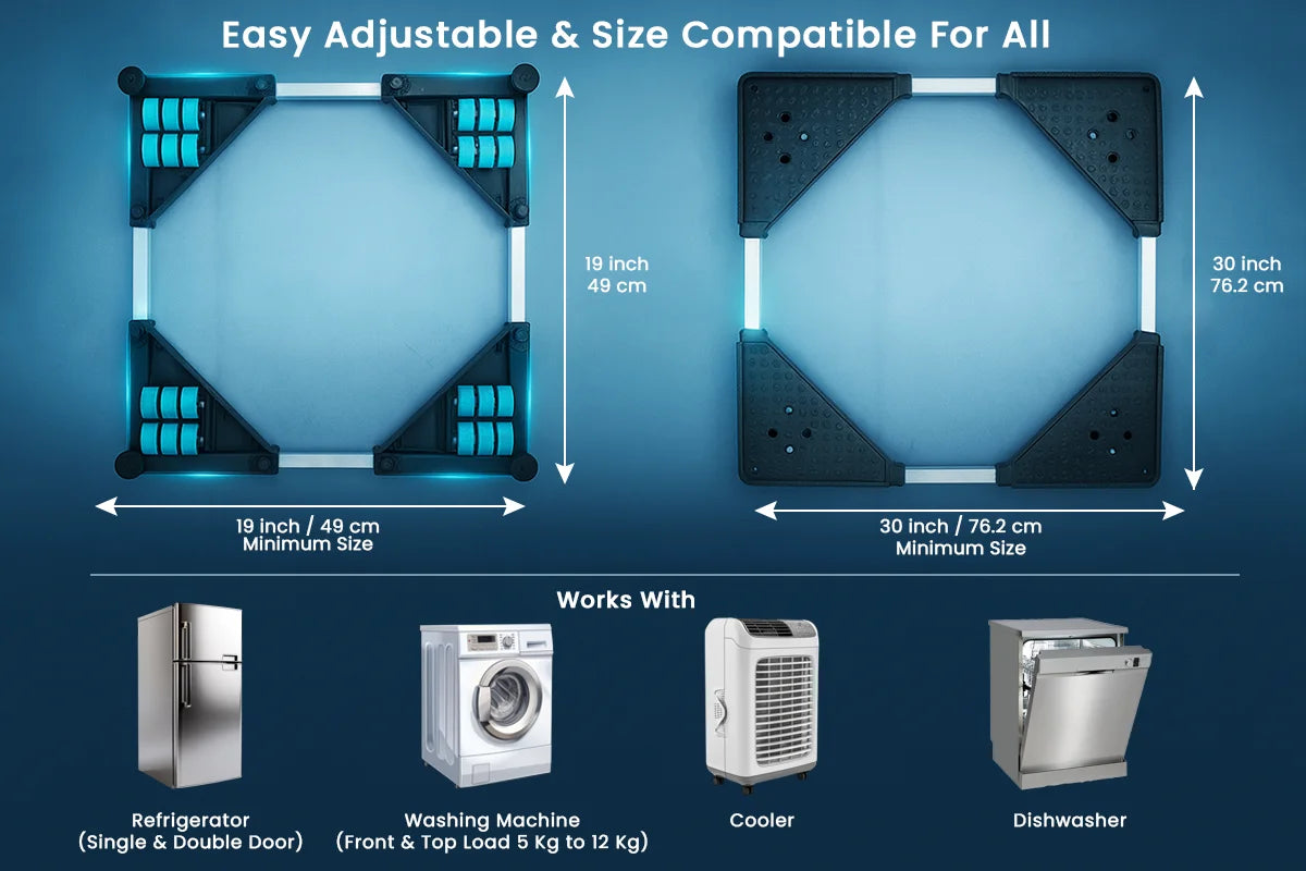 VenuX blue universal adjustable appliance stand size compatible for all – adjustable 19 inch to 30 inch 49cm to 76cm works with refrigerator single, double door, washing machine front load top load 5kg to 12kg, cooler and dishwasher India