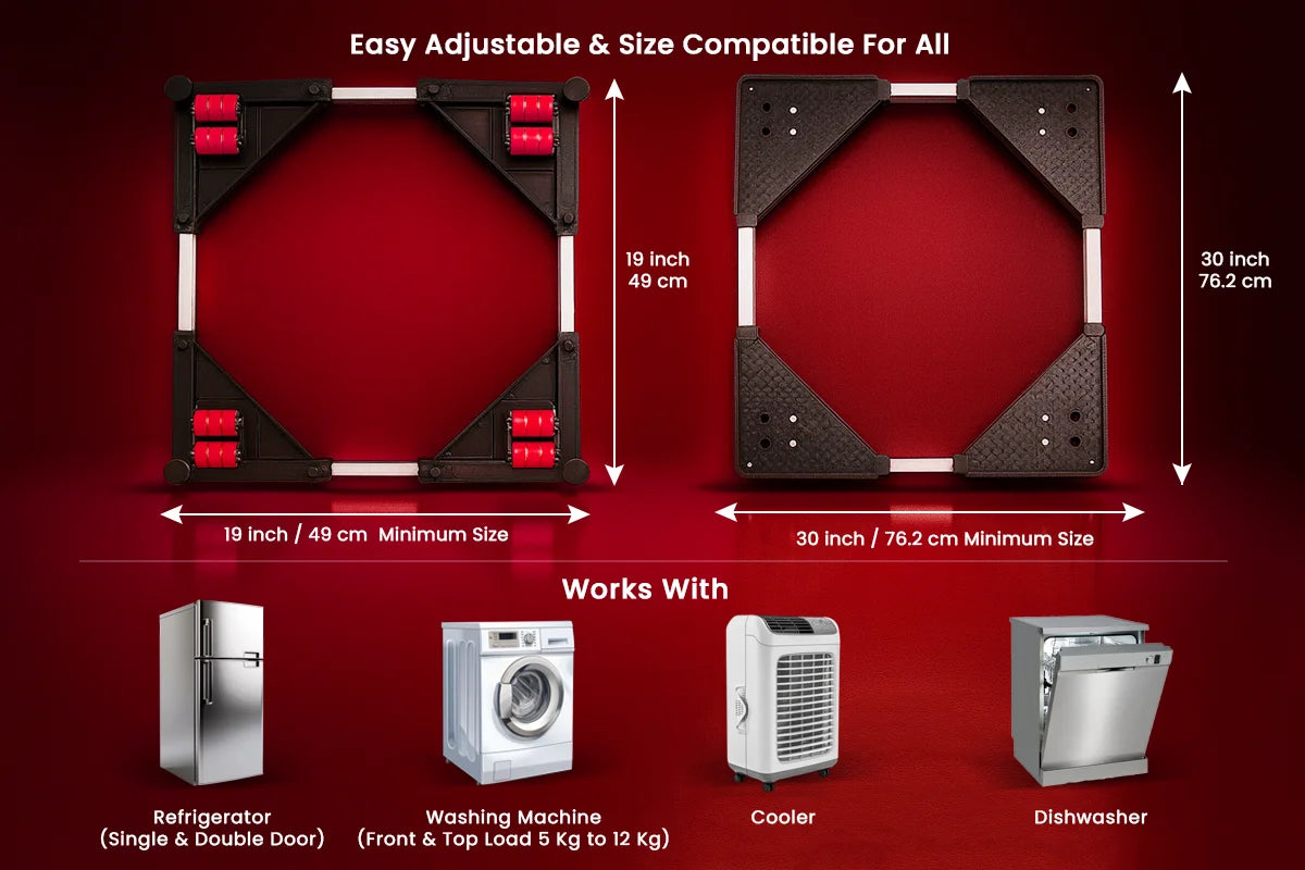 VenuX red universal adjustable appliance stand easy size compatible for all – adjustable 19 inch to 30 inch 49cm to 76cm works with refrigerator single, double door, washing machine front load top load 5kg to 12kg, cooler and dishwasher India