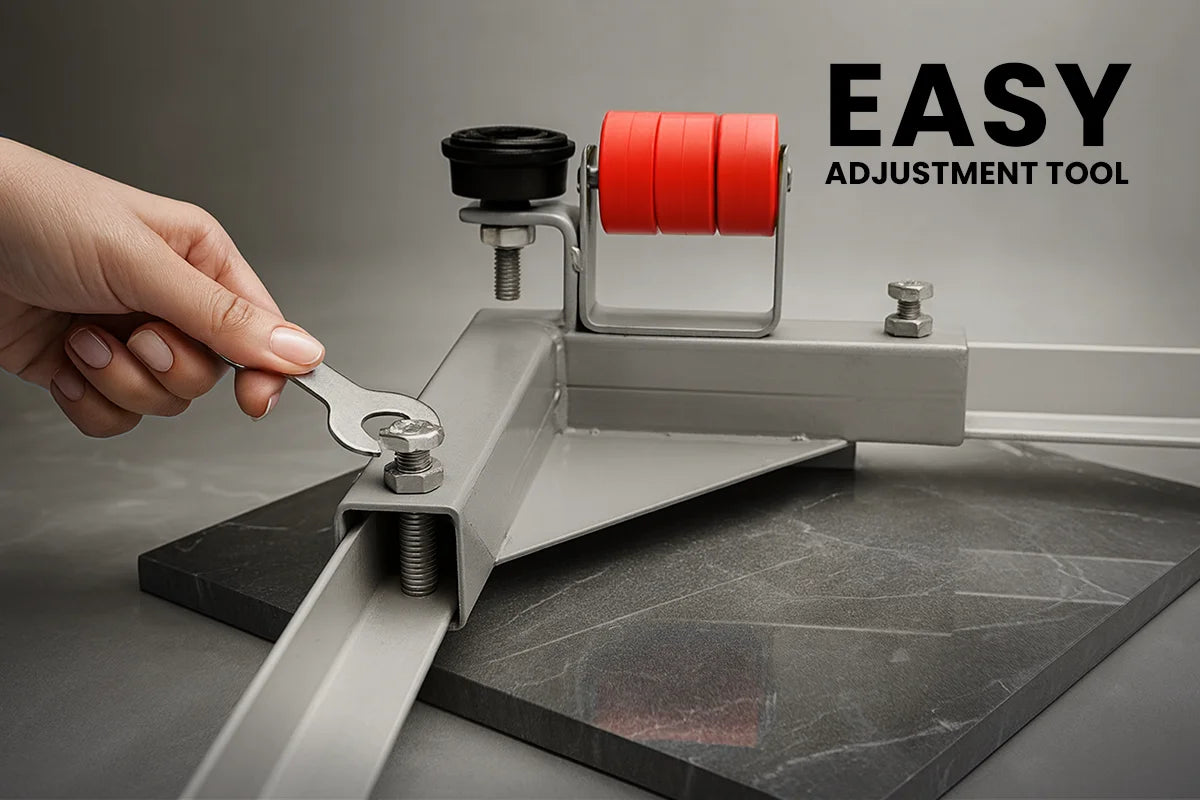 Venux adjustable washing machine stand close-up showing easy adjustment tool with wheels and anti vibration stopper