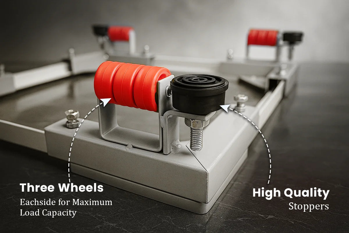 heavy duty adjustable washing machine stand with wheels and anti vibration rubber stoppers for maximum stability
