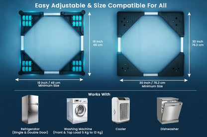 VenuX blue universal adjustable appliance stand size compatible for all – adjustable 19 inch to 30 inch 49cm to 76cm works with refrigerator single,  double door, washing machine front load top load 5kg to 12kg, cooler and dishwasher India