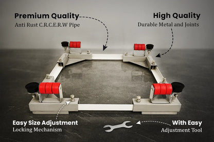Venux heavy duty washing machine stand with anti rust CRC ERW pipe frame, durable metal joints, locking size adjustment and easy adjustment tool