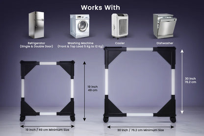 VenuX multipurpose adjustable appliance stand works with refrigerator single double door, washing machine front load top load 5kg to 12kg, cooler and dishwasher – universal stand adjustable size 19 inch to 30 inch 49cm to 76cm India