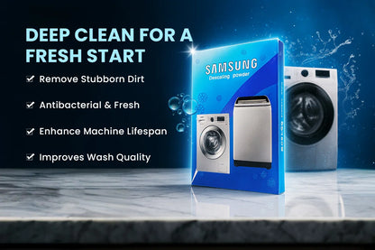 VenuX Samsung washing machine descaling powder deep clean for fresh start – removes stubborn dirt and limescale, antibacterial and fresh formula, enhances machine lifespan and improves wash quality – best washing machine cleaner powder India