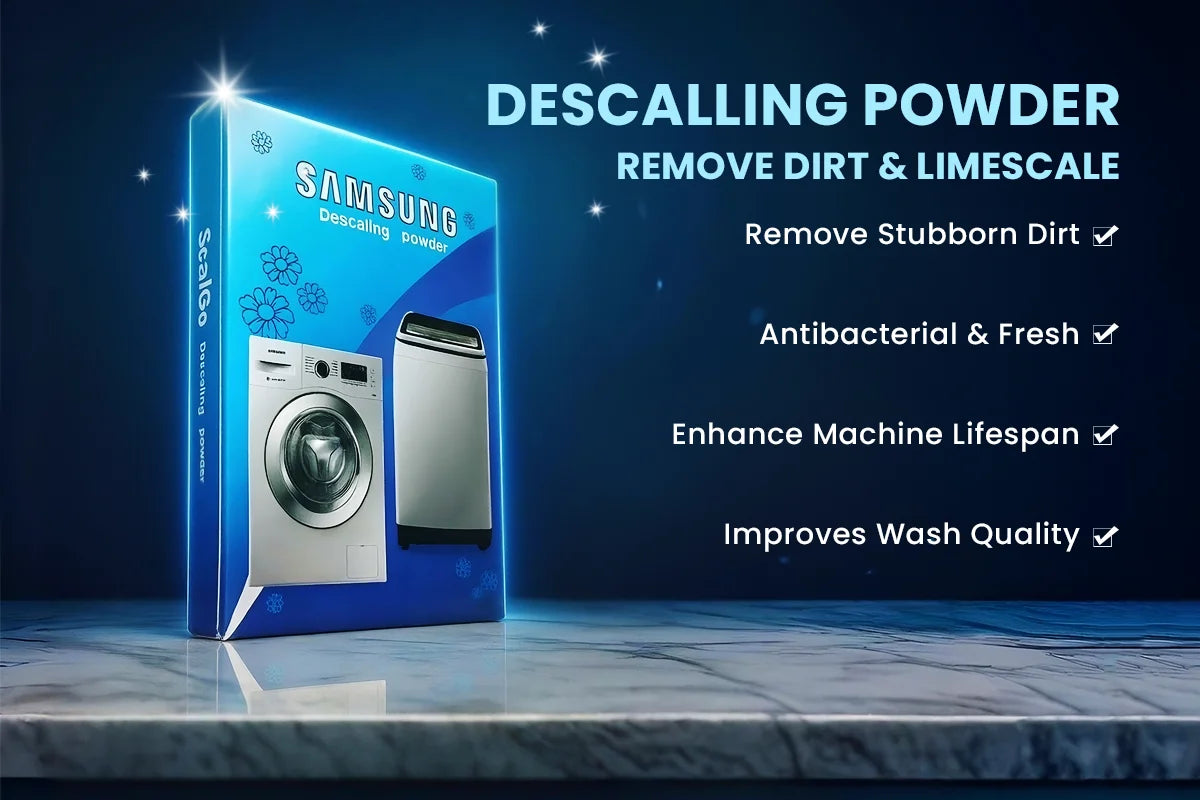 VenuX Samsung washing machine descaling powder removes stubborn dirt and limescale – antibacterial and fresh formula, enhances machine lifespan, improves wash quality – best drum cleaner powder for front load and top load washing machines India