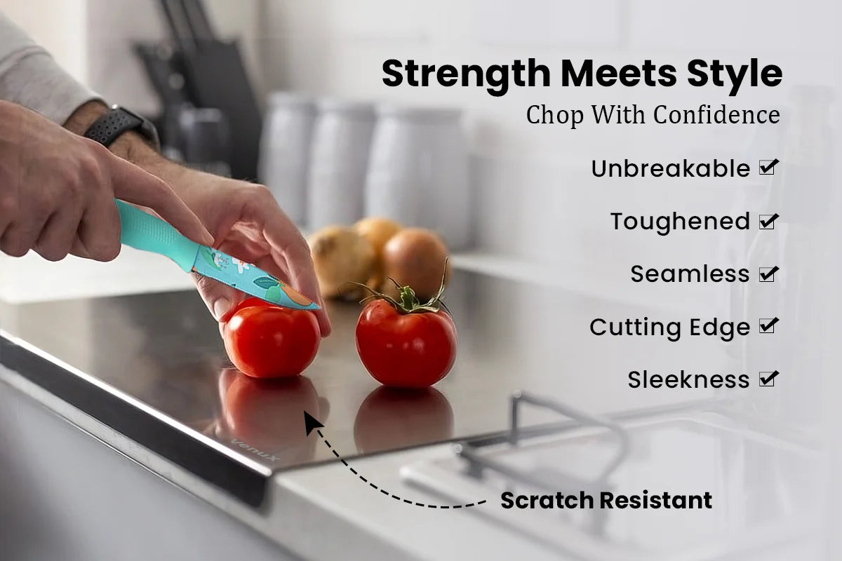 VenuX stainless steel chopping board strength meets style – unbreakable toughened seamless scratch resistant sleek cutting board for confident chopping – rustproof antibacterial heavy duty kitchen cutting board India
