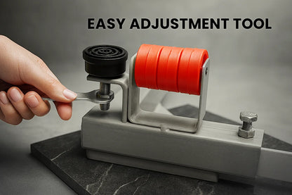 VenuX washing machine stand easy adjustment tool close-up showing red triple rubber wheels and adjustable height bolt support – heavy duty universal washing machine stand with anti-vibration wheels India